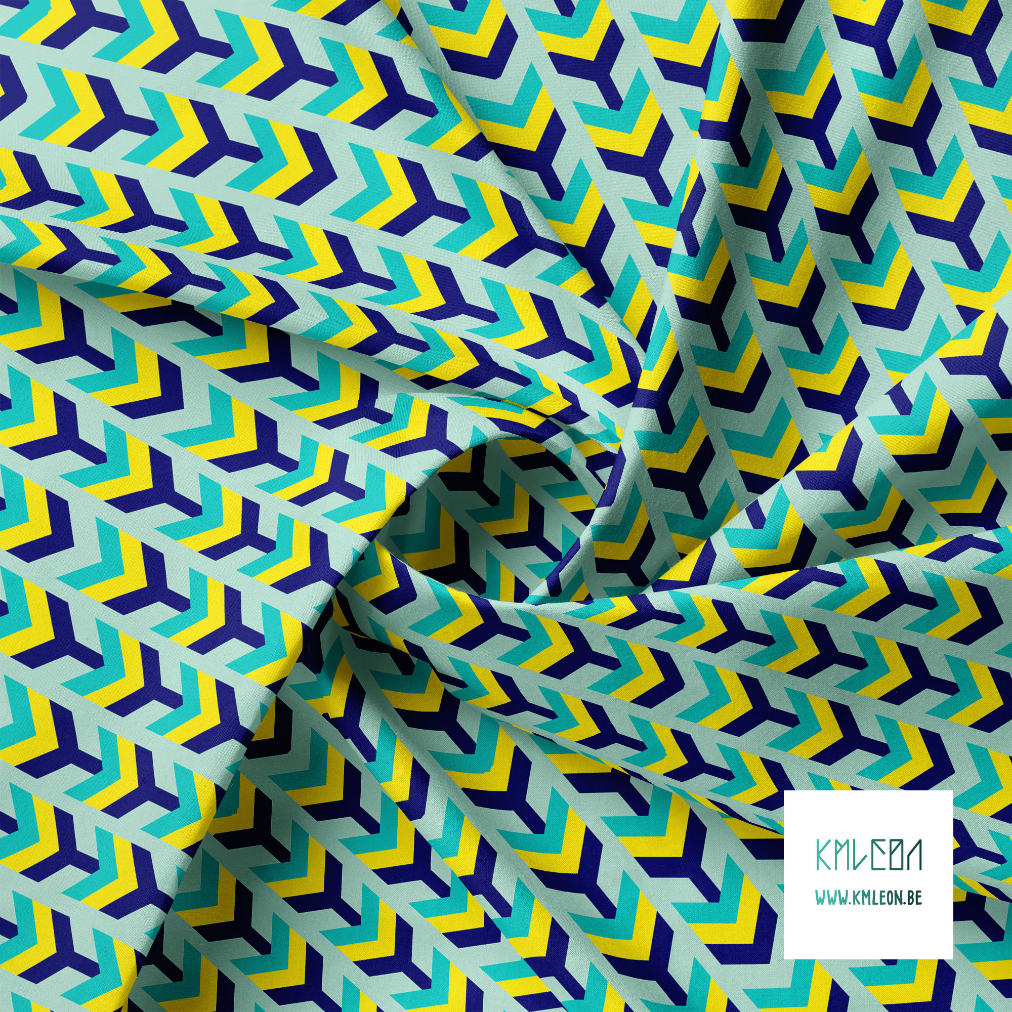 Teal, yellow and blue arrows fabric