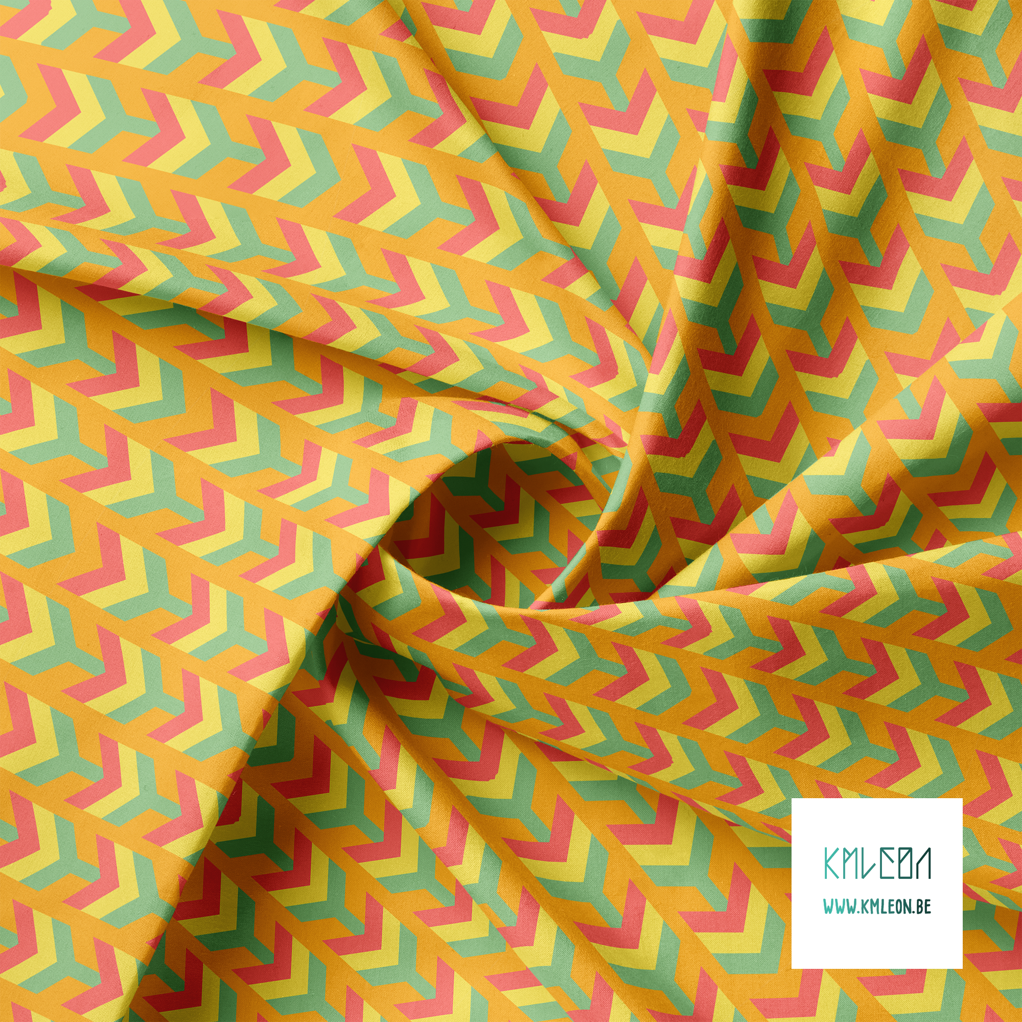 Green, yellow and coral arrows fabric