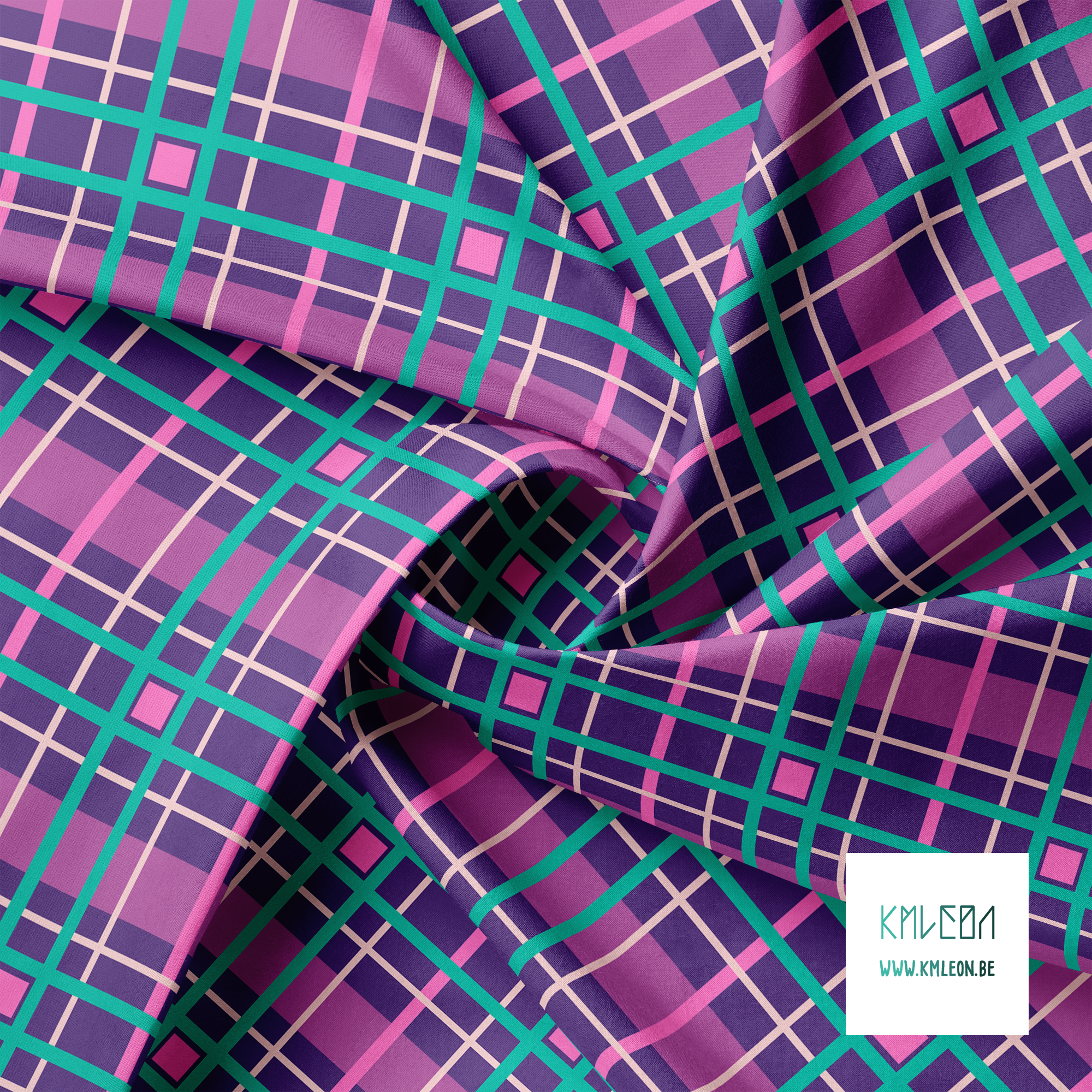 Green and pink plaid fabric