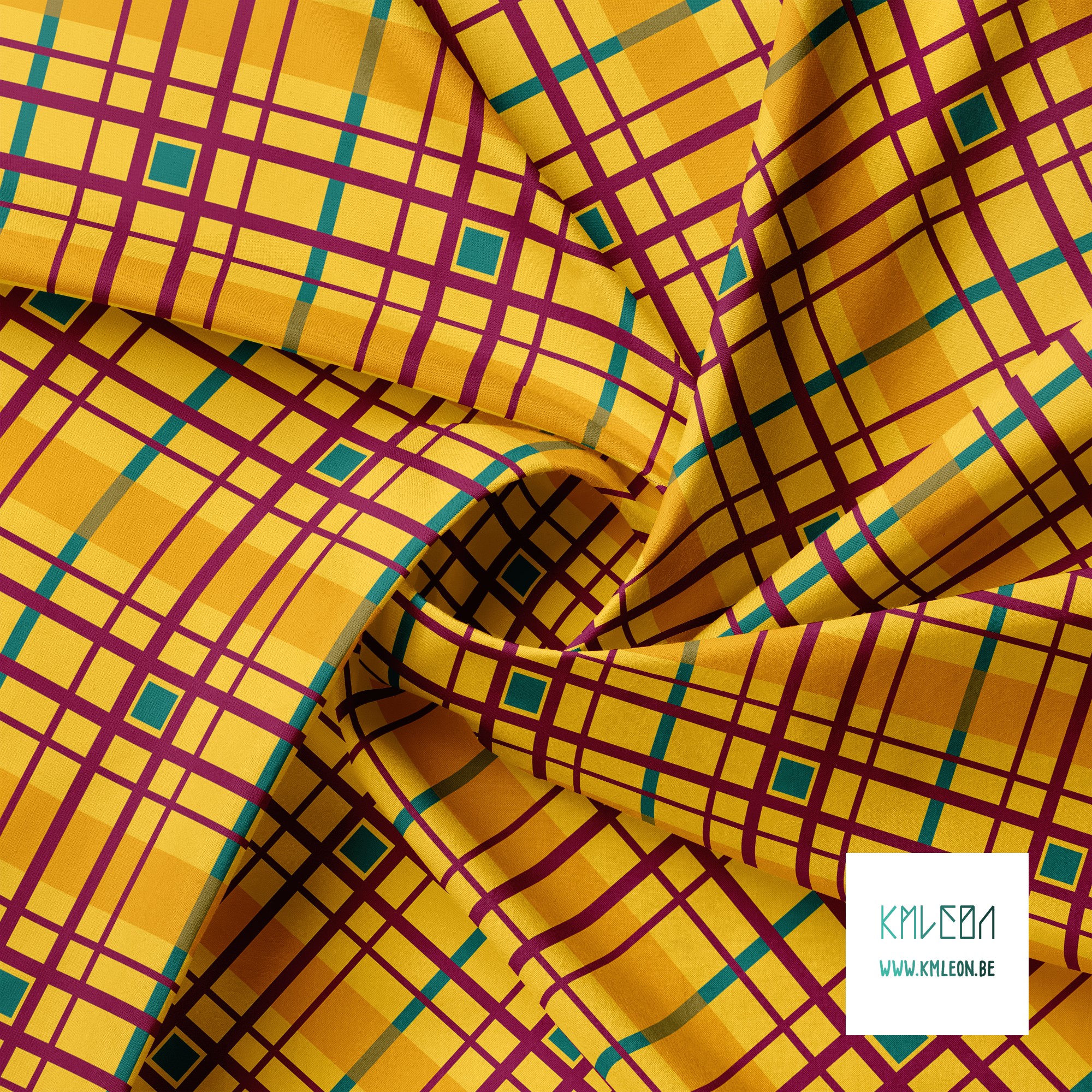 Green, orange and purple plaid fabric