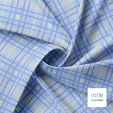 Grey, mint green and periwinkle plaid fabric