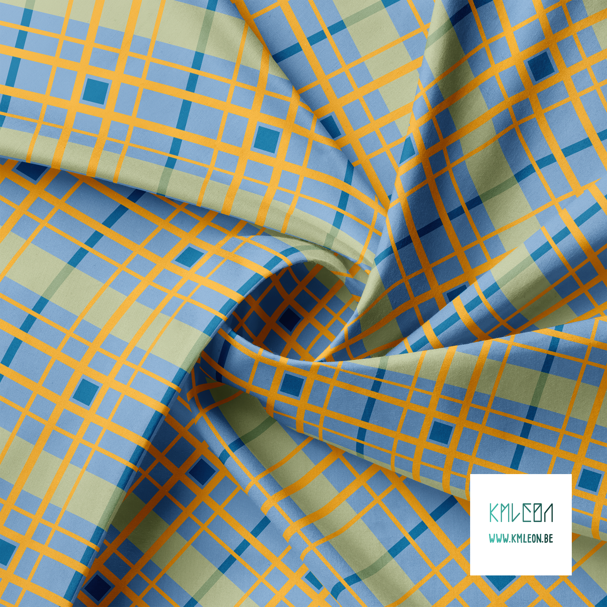 Orange, green and blue plaid fabric