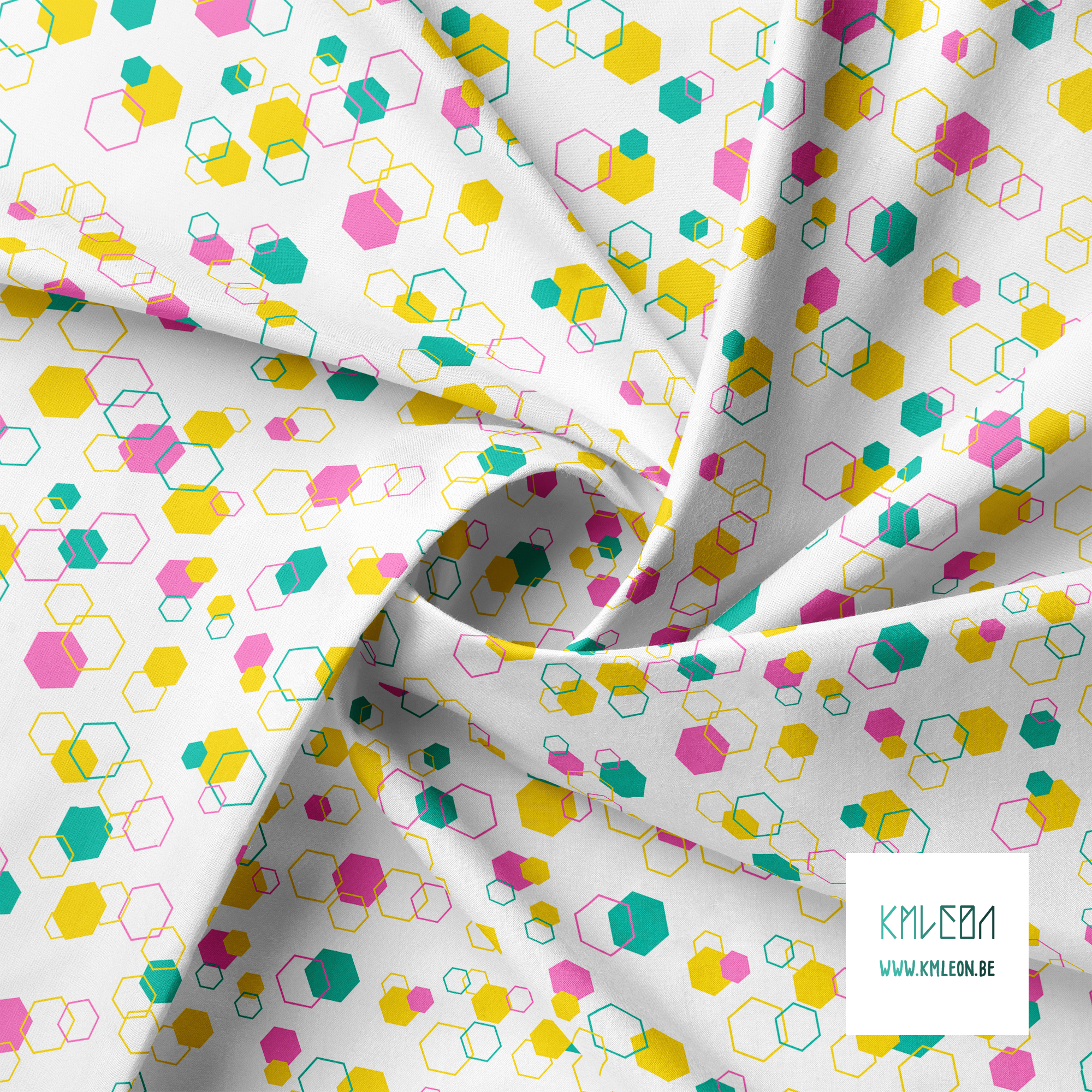 Random yellow, pink and green octagons fabric