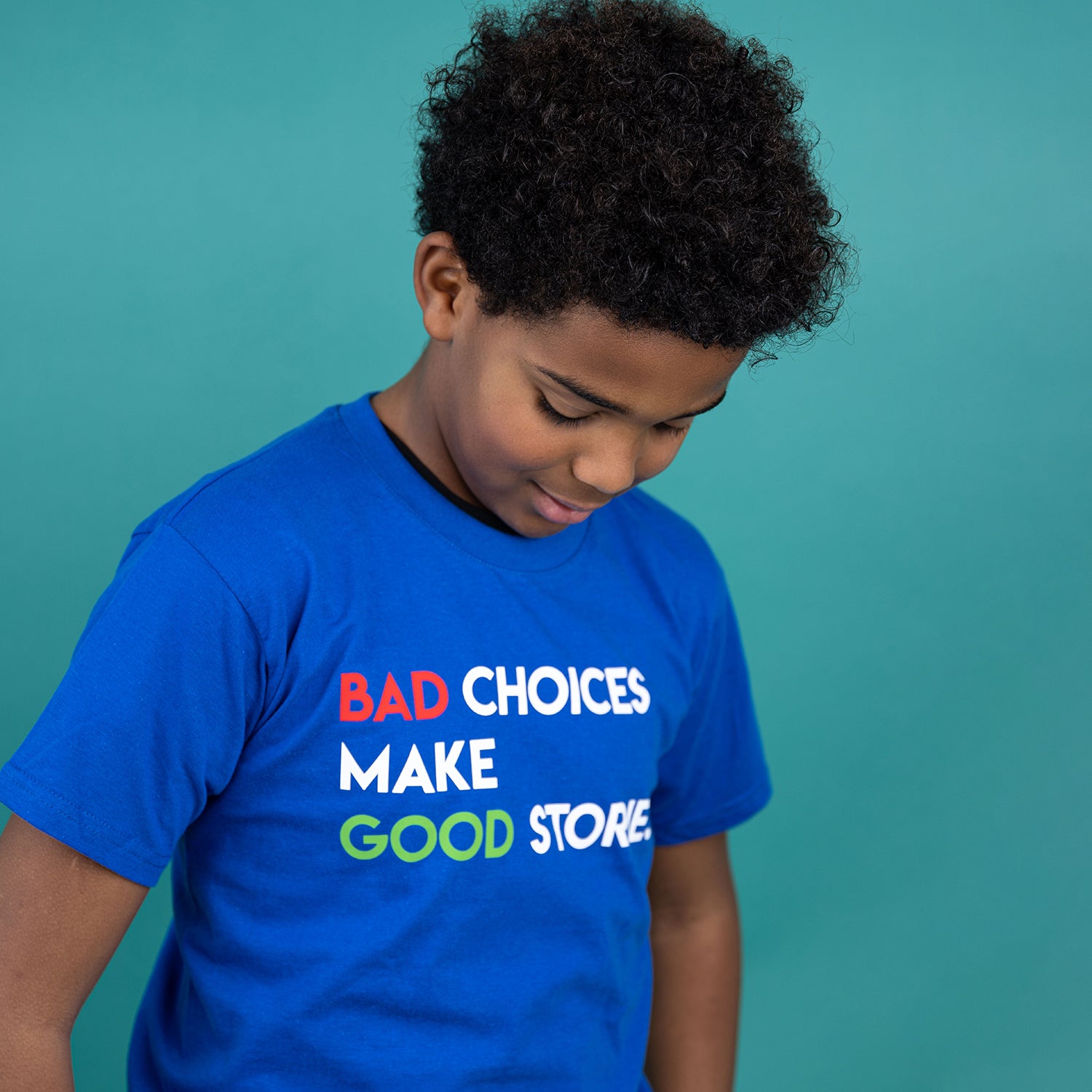 'Bad choices make good stories' kids shortsleeve shirt