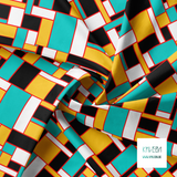 Yellow, teal, black and white rectangles fabric