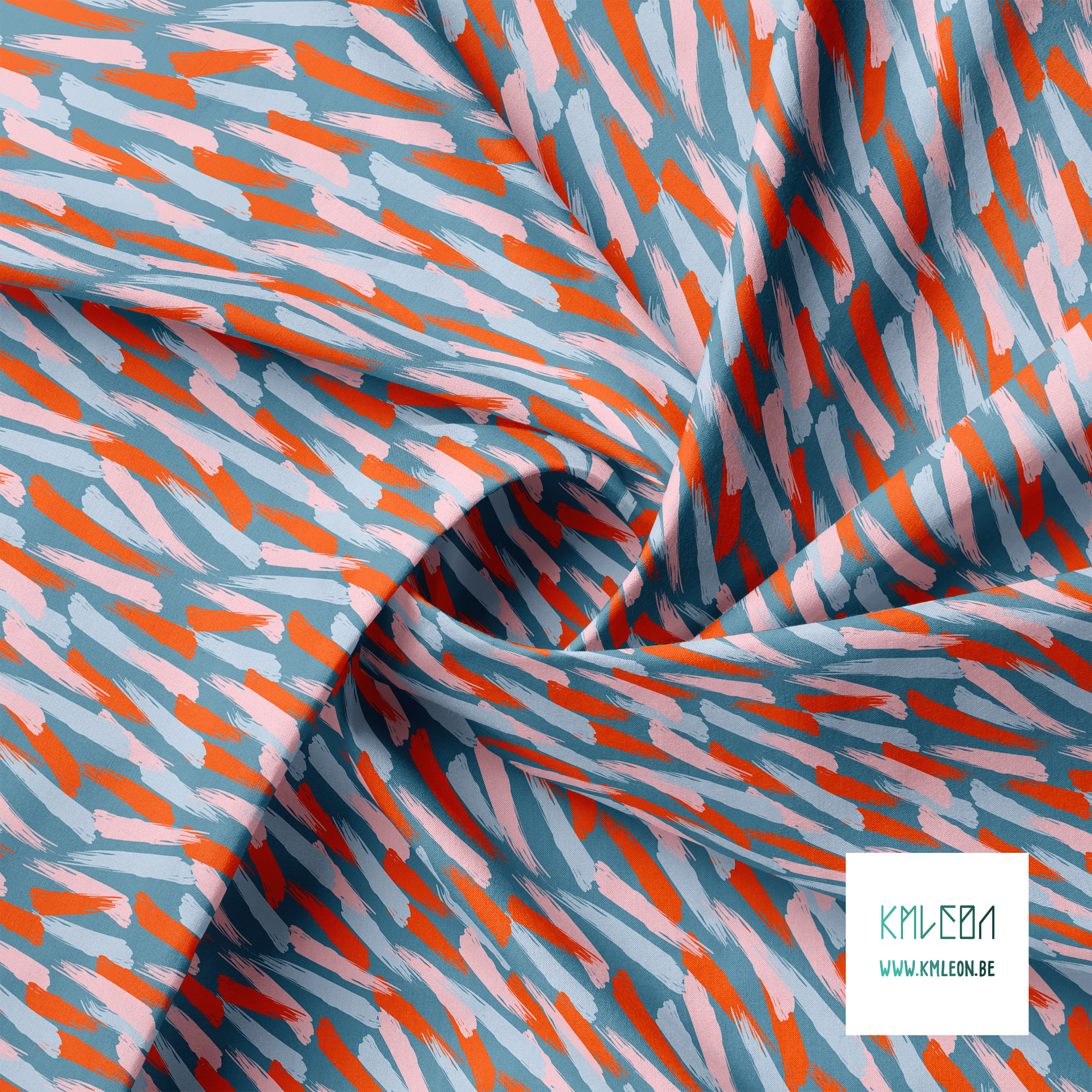 Blue, pink and orange brush strokes fabric