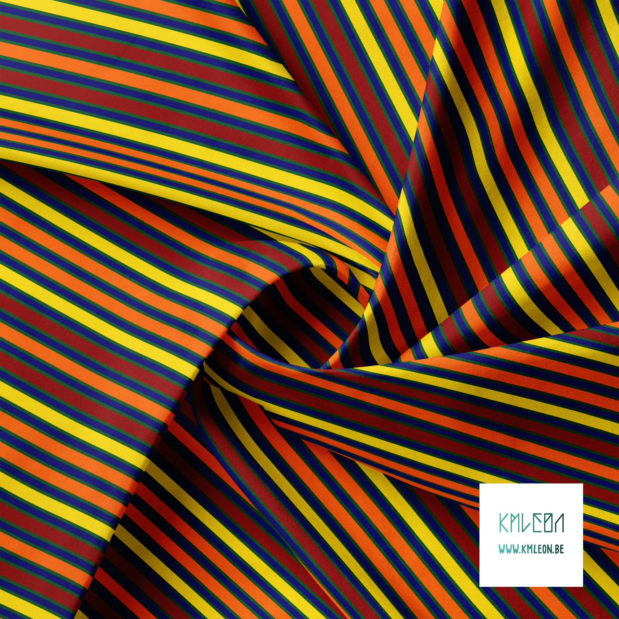 Yellow, orange, blue and red vertical stripes fabric