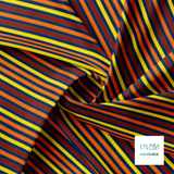 Yellow, orange, blue and red vertical stripes fabric