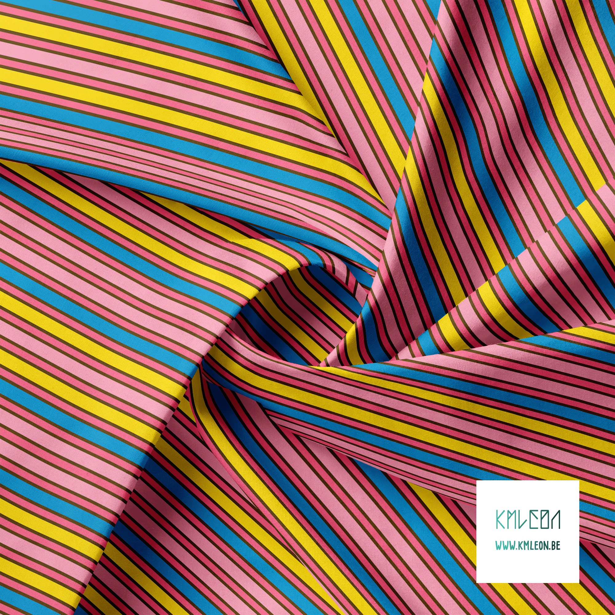 Pink, yellow and blue vertical stripes fabric