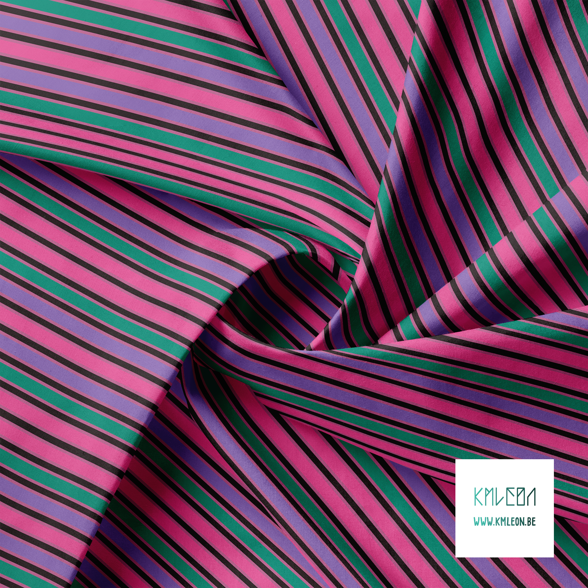 Purple, green, black and pink vertical stripes fabric