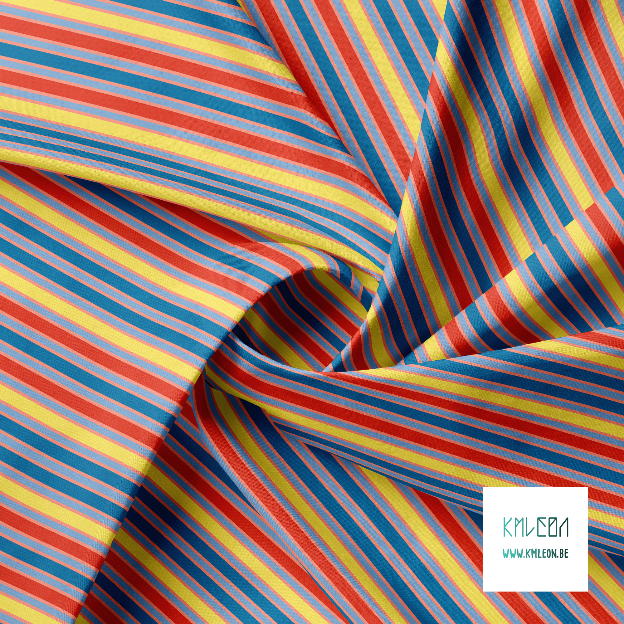 Blue, red and yellow vertical stripes fabric