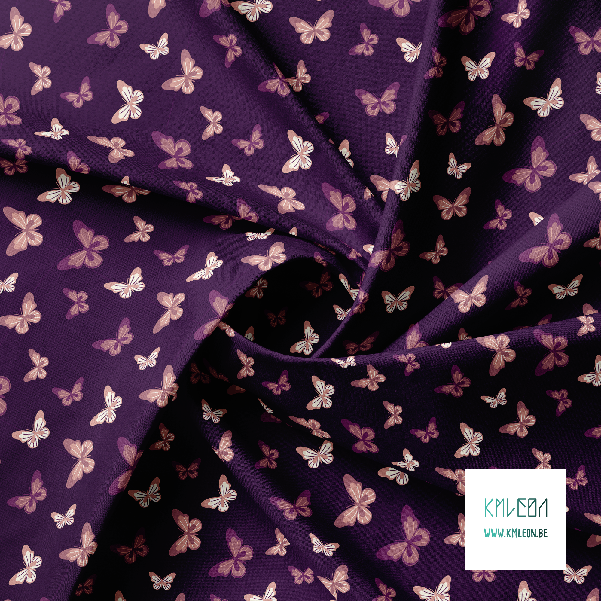 Pink, purple and cream butterflies fabric