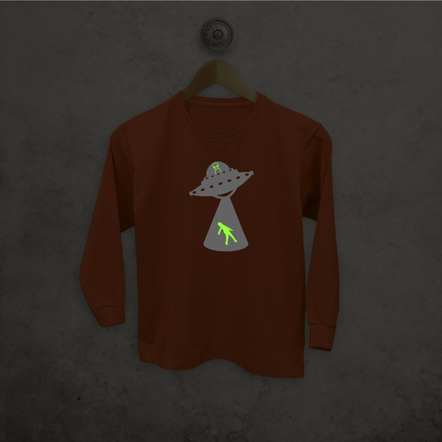 Alien abduction glow in the dark kids longsleeve shirt