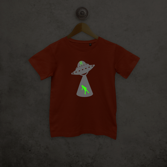 Alien abduction glow in the dark kids shortsleeve shirt