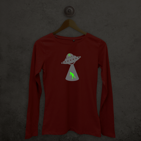 Alien abduction glow in the dark adult longsleeve shirt