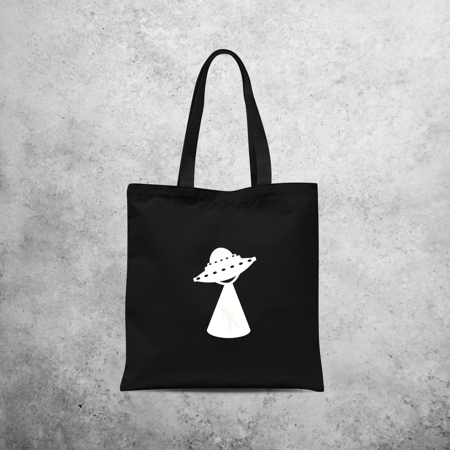 Alien abduction glow in the dark tote bag