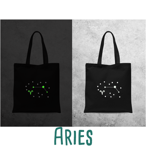 Star sign glow in the dark tote bag