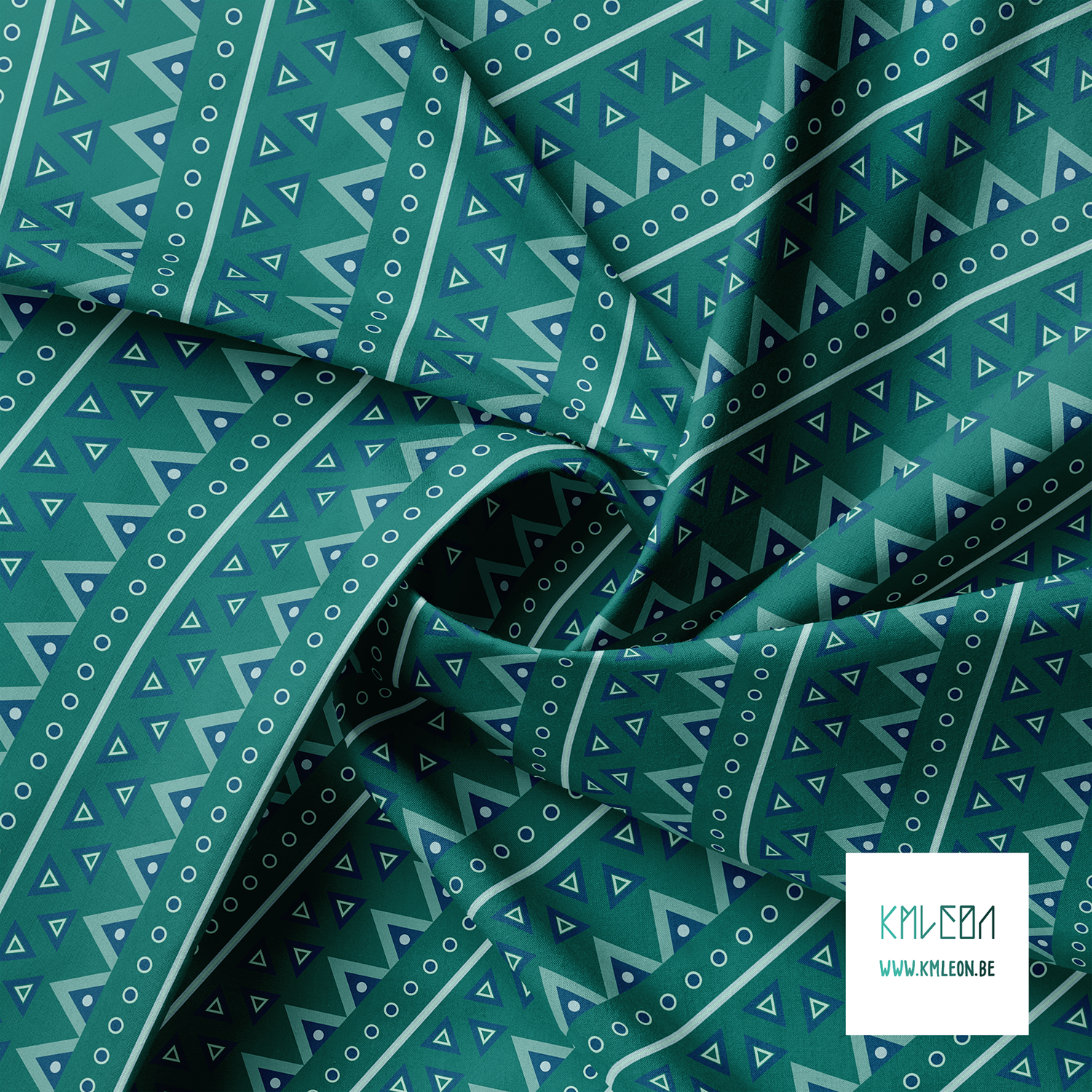 Green and blue circles and triangles fabric