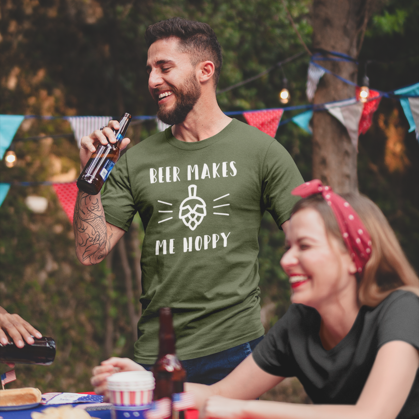 'Beer makes me hoppy' adult shirt