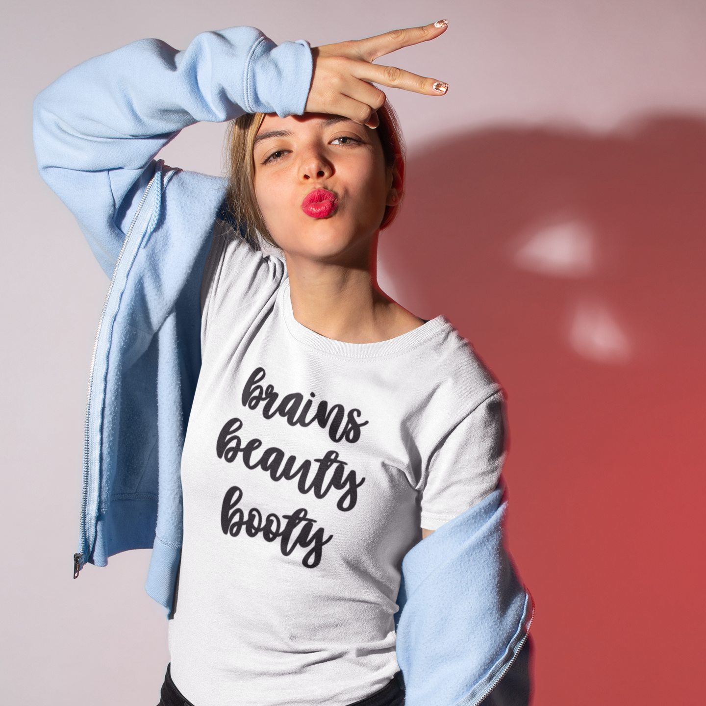 'Brains, beauty, booty' adult shirt