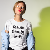 'Brains, beauty, booty' adult shirt