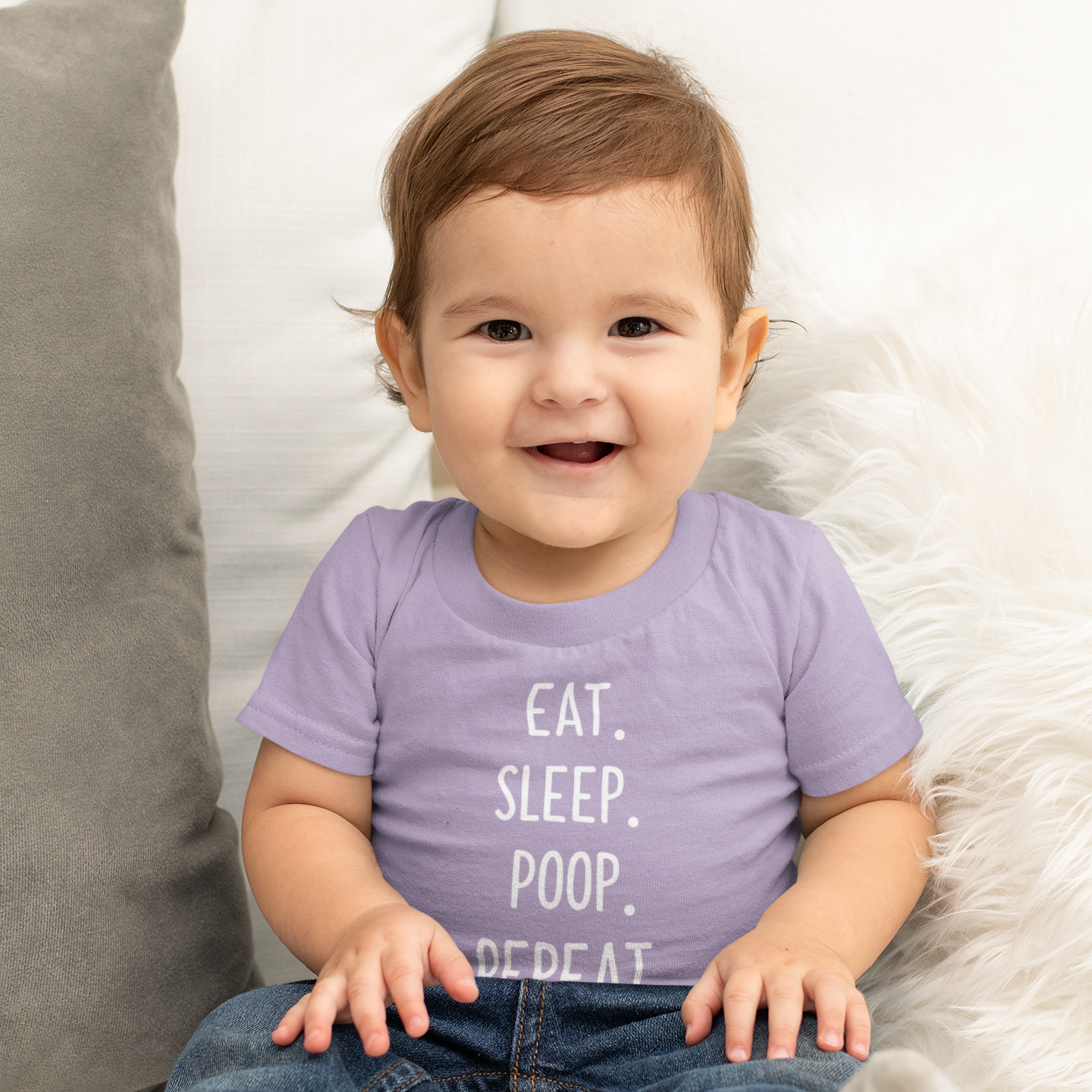 'Eat. Sleep. Poop. Repeat. #babylife' baby shortsleeve shirt