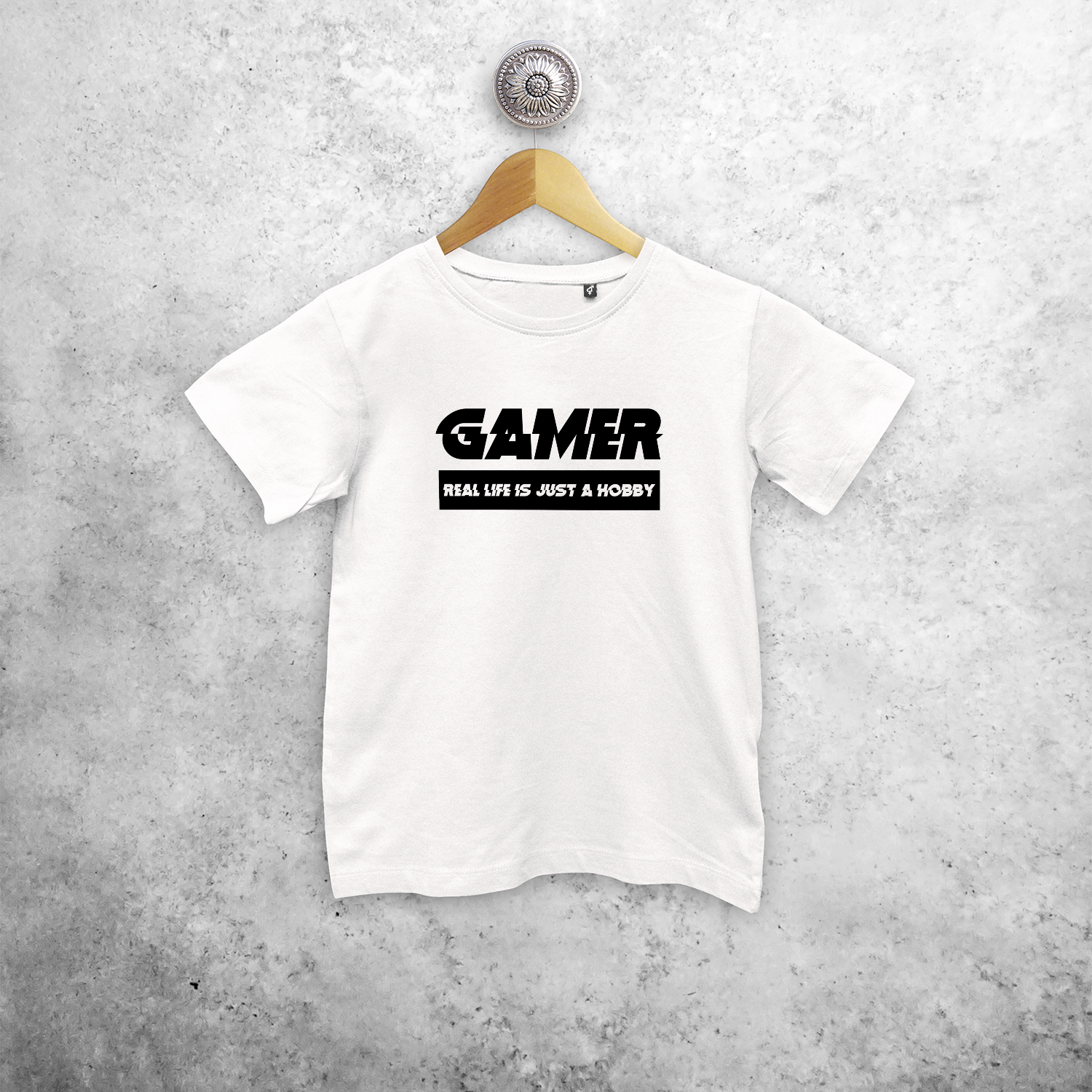 ‘Gamer – Real life is just a hobby’ kids shortsleeve shirt