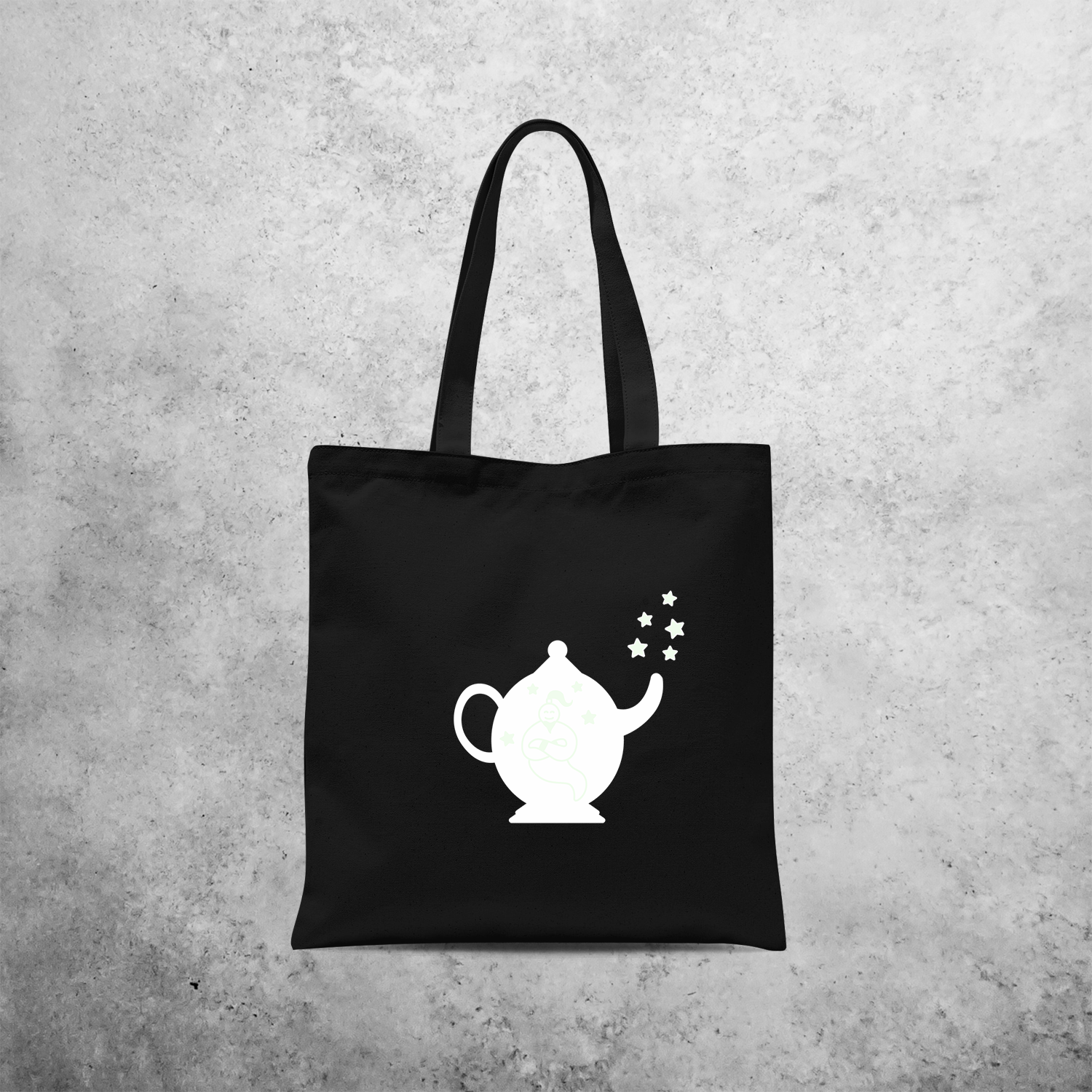 Genie in bottle glow in the dark tote bag