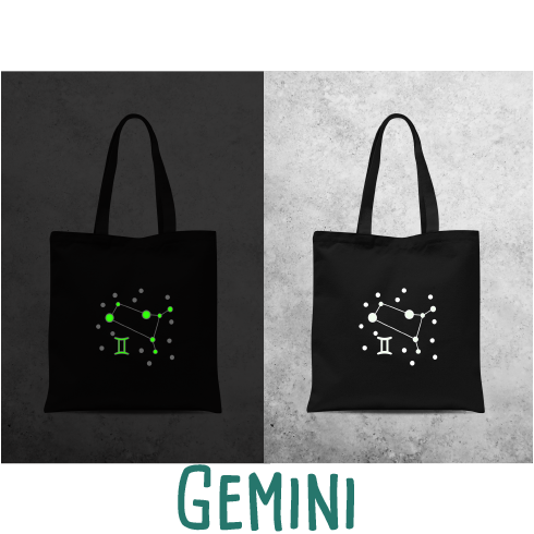 Star sign glow in the dark tote bag