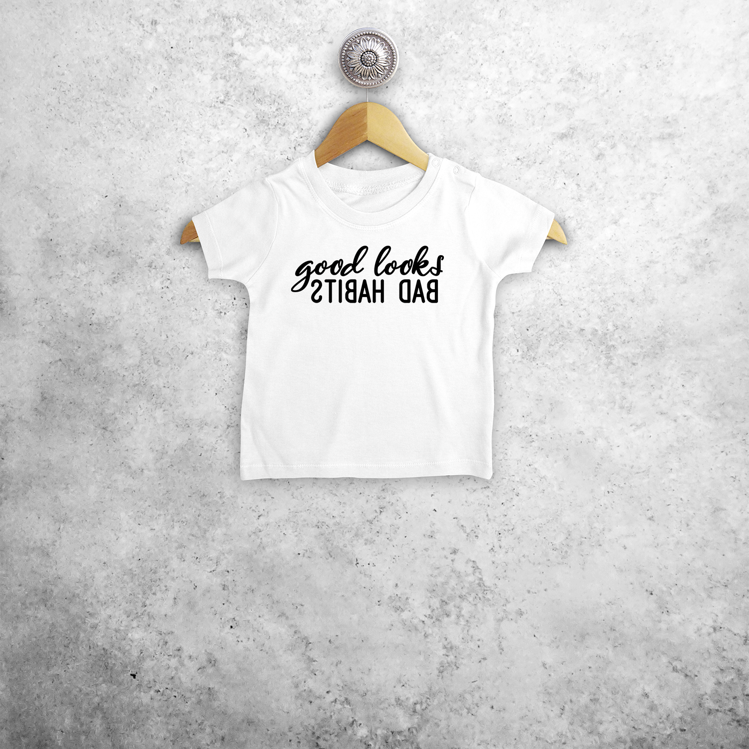 'Good looks - Bad habits' baby shortsleeve shirt