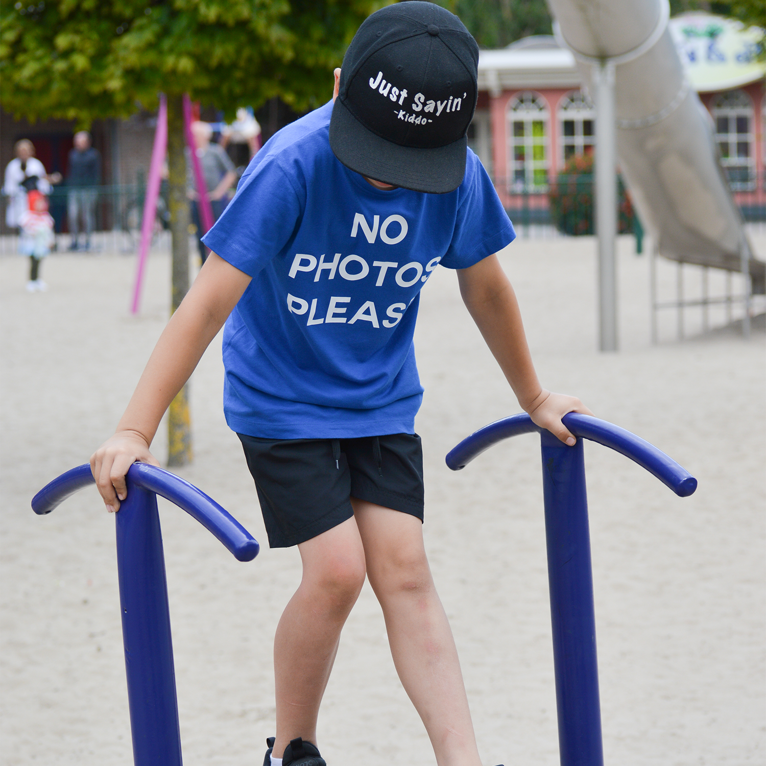 'No photos please' kids shortsleeve shirt