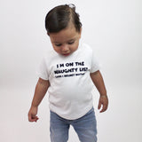 'I'm on the naughty list' baby shortsleeve shirt