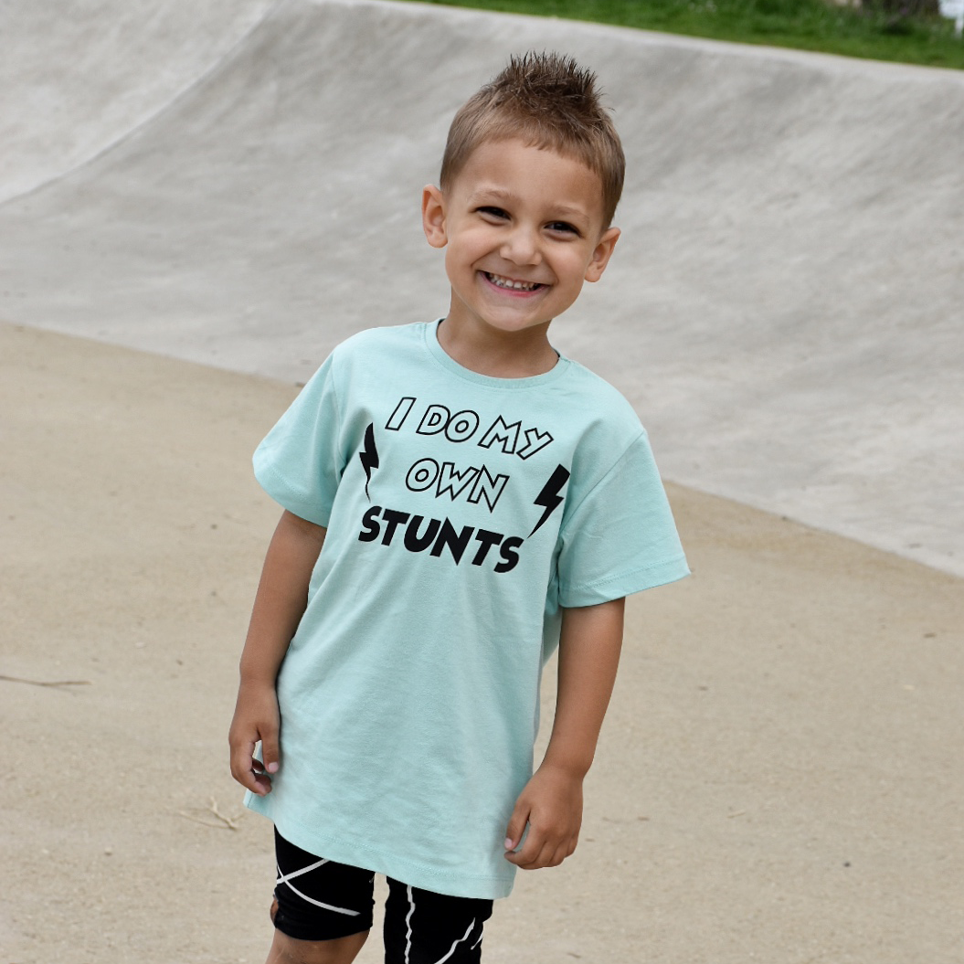 'I do my own stunts' kids shortsleeve shirt