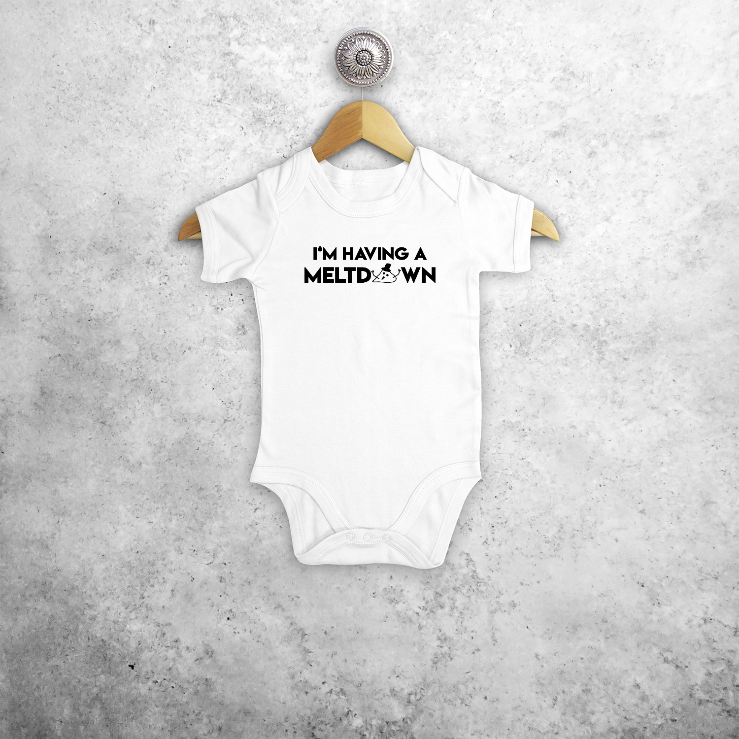 Baby or toddler bodysuit with short sleeves, with ‘I’m having a meltdown’ print by KMLeon.