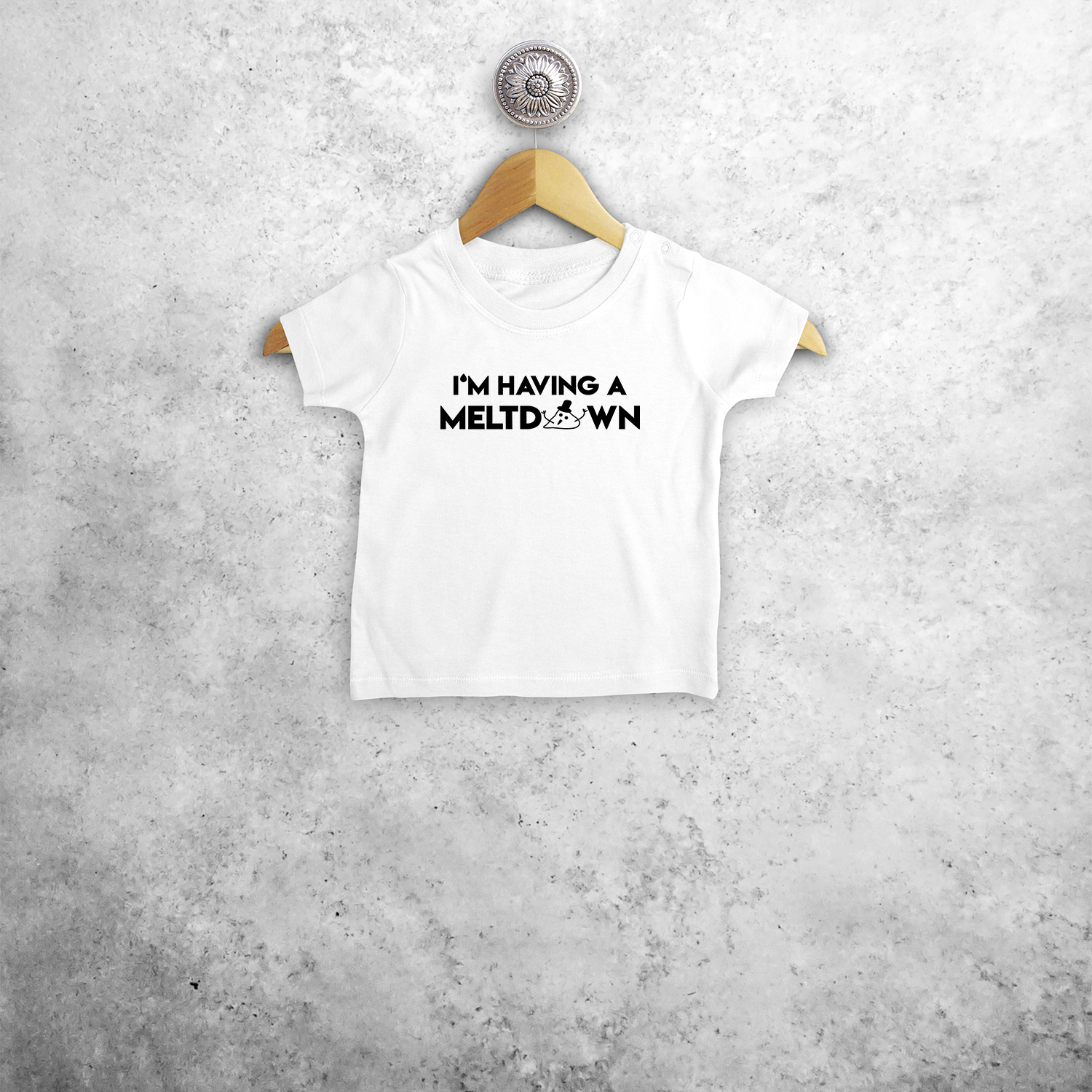 Baby or toddler shirt with short sleeves, with ‘I’m having a meltdown’ print by KMLeon.