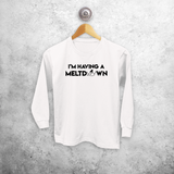 Kids shirt with long sleeves, with ‘I’m having a meltdown’ print by KMLeon.