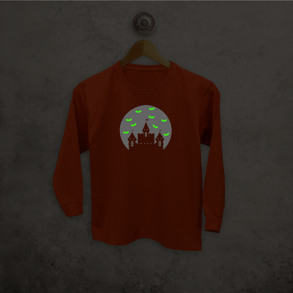 Castle and bats glow in the dark kids longsleeve shirt