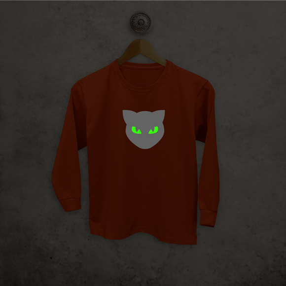 Cat glow in the dark kids longsleeve shirt