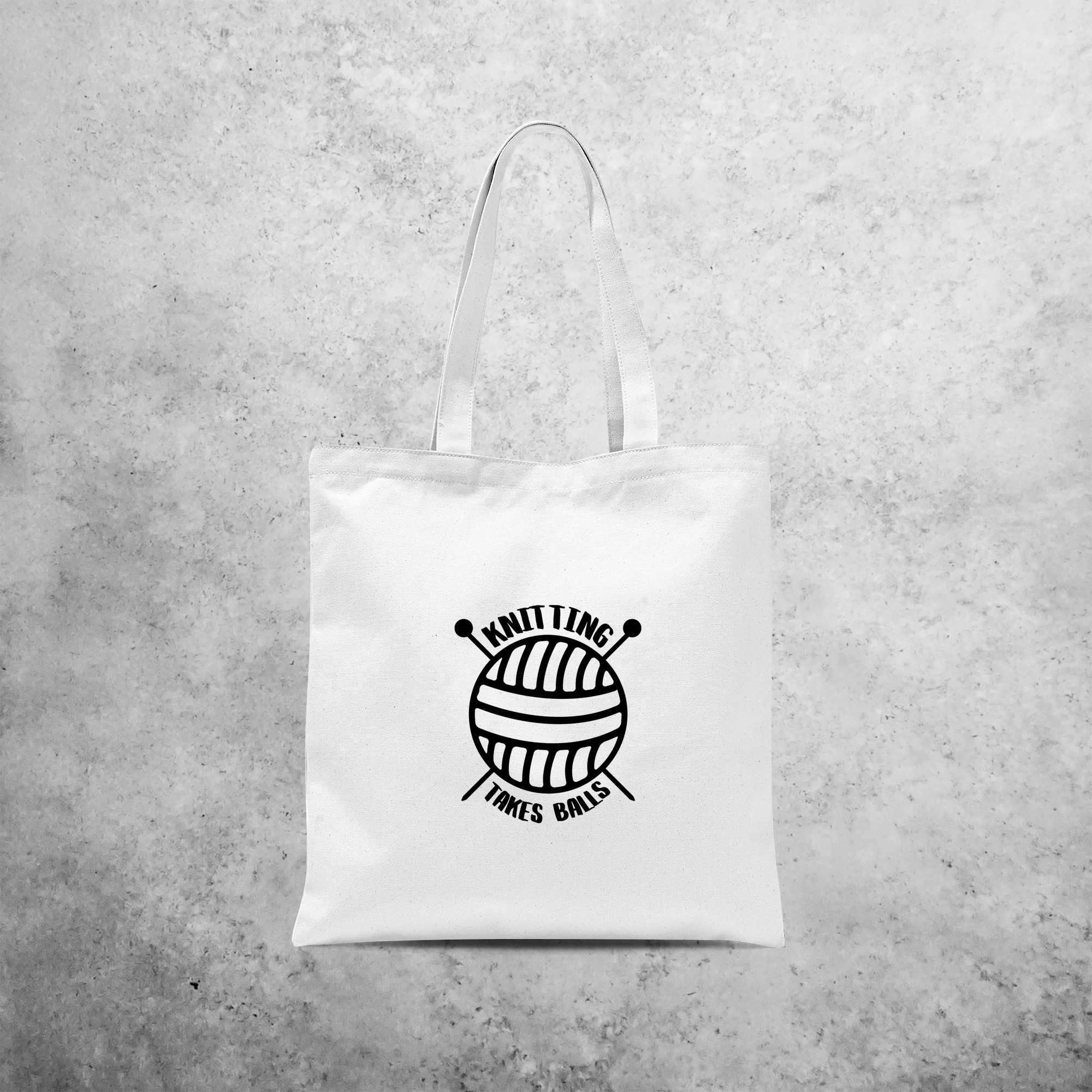 'Knitting takes balls' tote bag