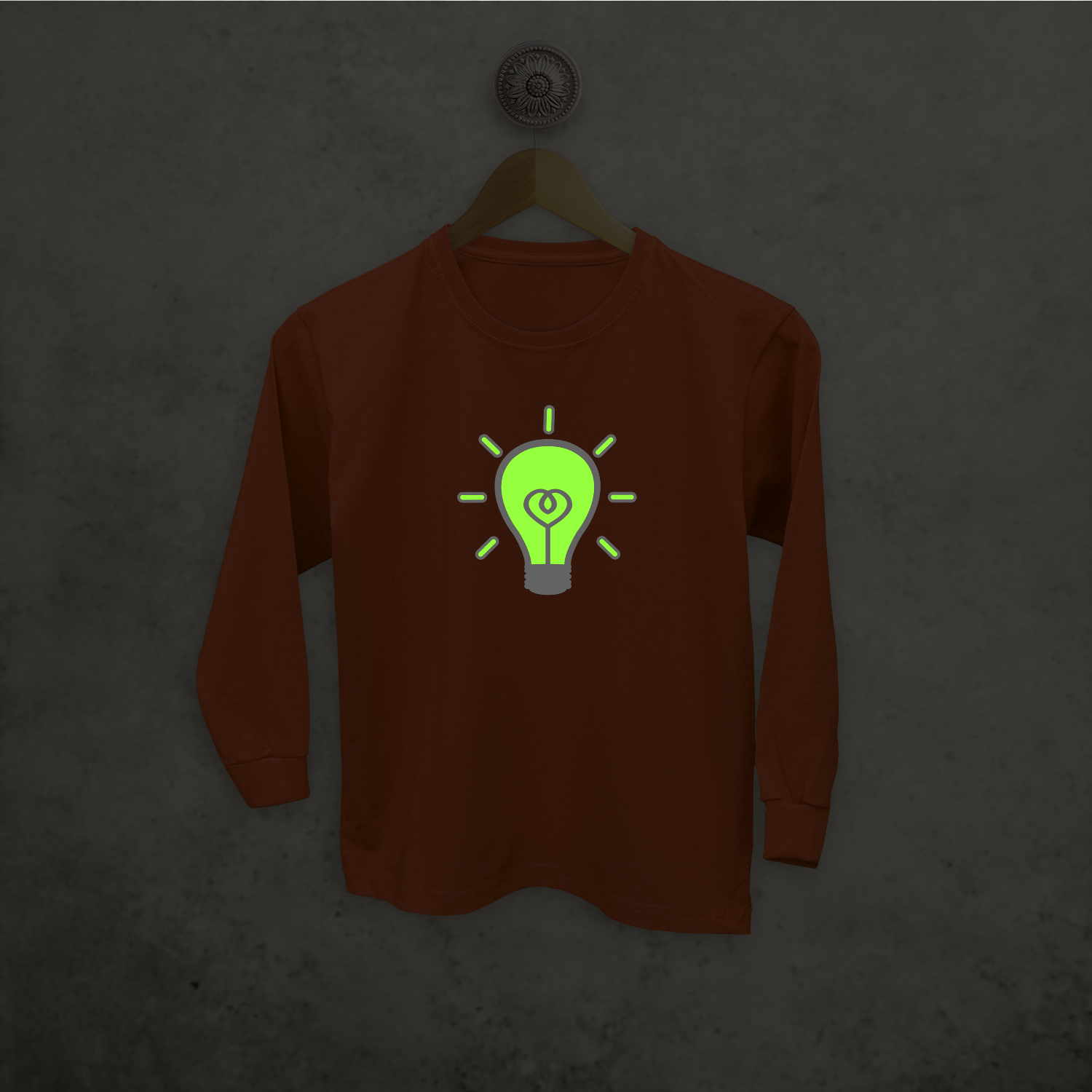 Light bulb glow in the dark kids longsleeve shirt