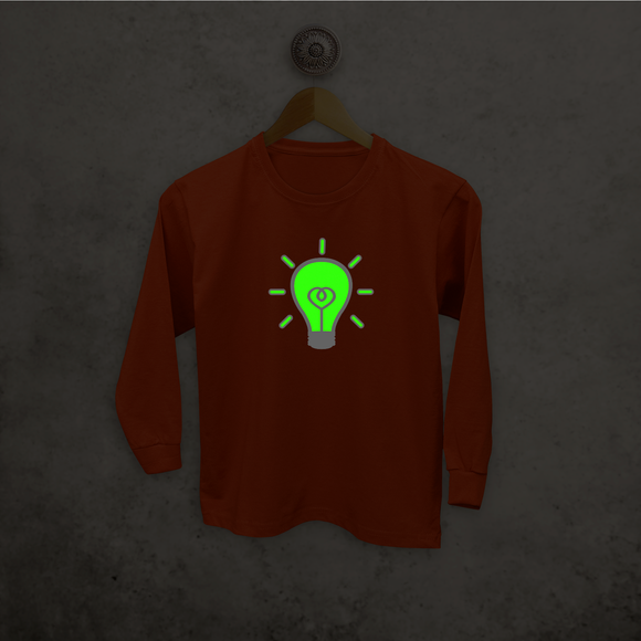 Light bulb glow in the dark kids longsleeve shirt