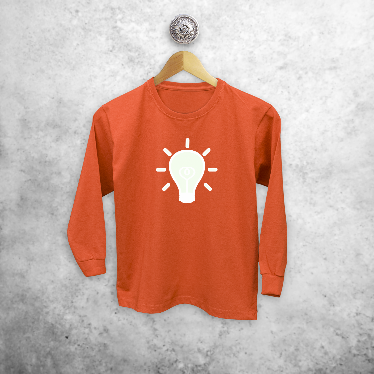 Light bulb glow in the dark kids longsleeve shirt