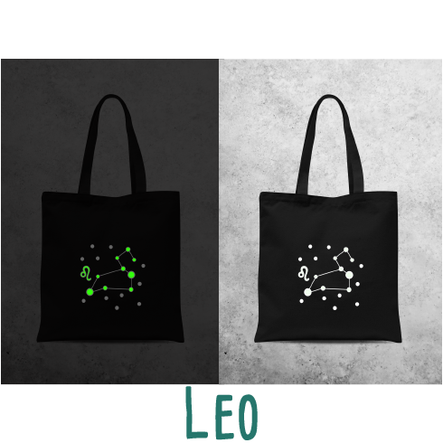 Star sign glow in the dark tote bag