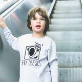 'Say cheese' kids longsleeve shirt