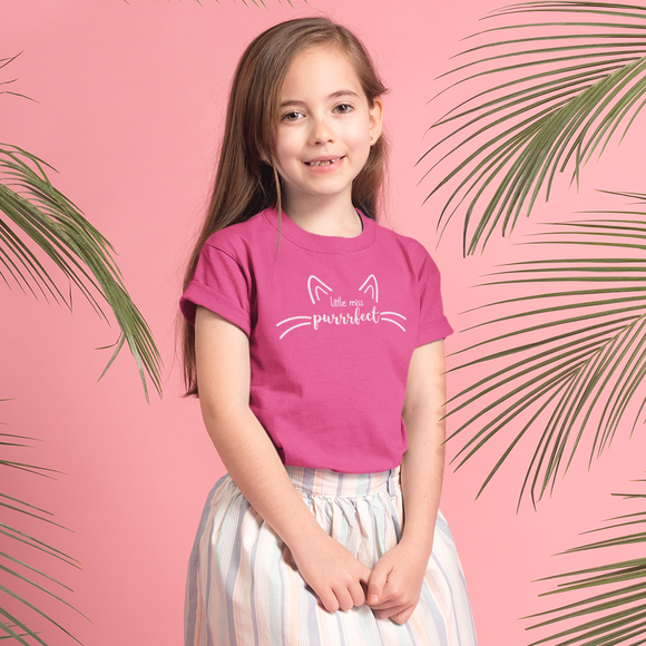 'Little miss purrrfect' kids shortsleeve shirt