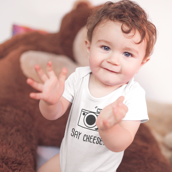 'Say Cheese' baby shortsleeve bodysuit