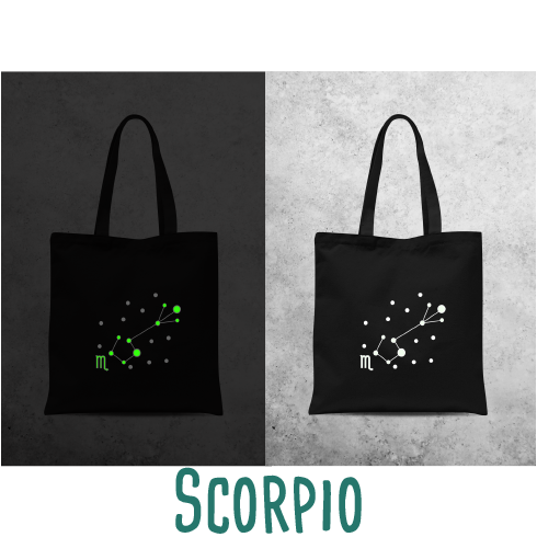 Star sign glow in the dark tote bag