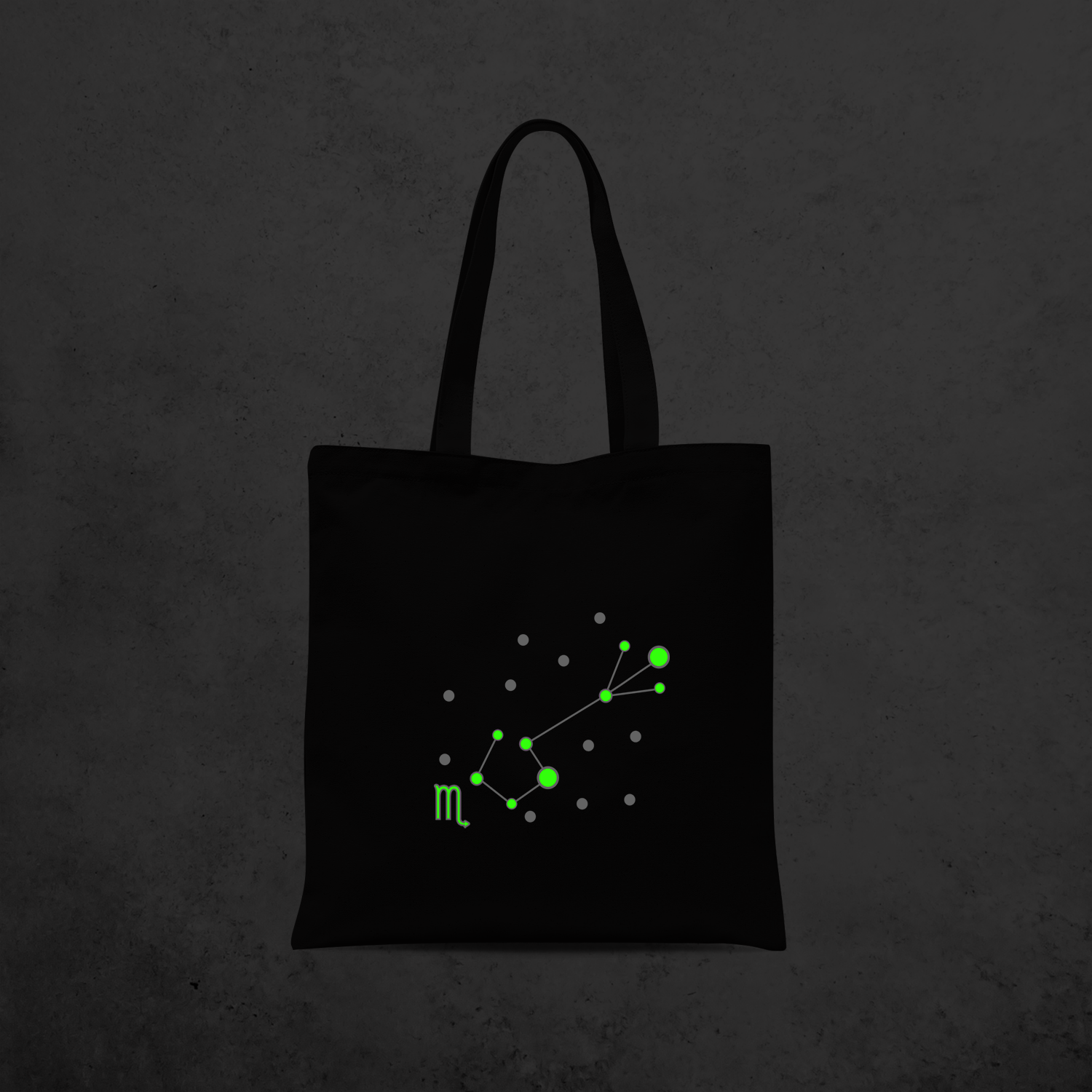 Star sign glow in the dark tote bag