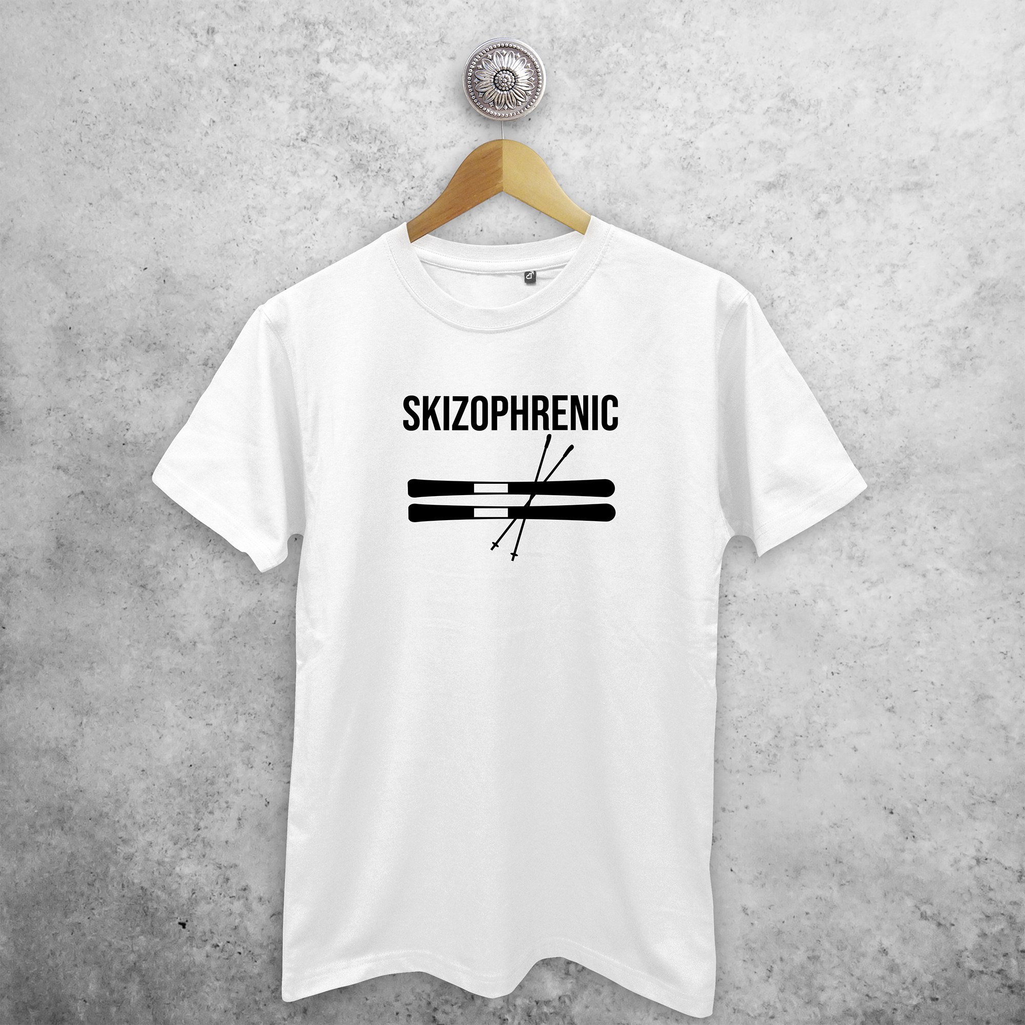 Adult shirt with short sleeves, with ‘Skizophrenic’ print by KMLeon.