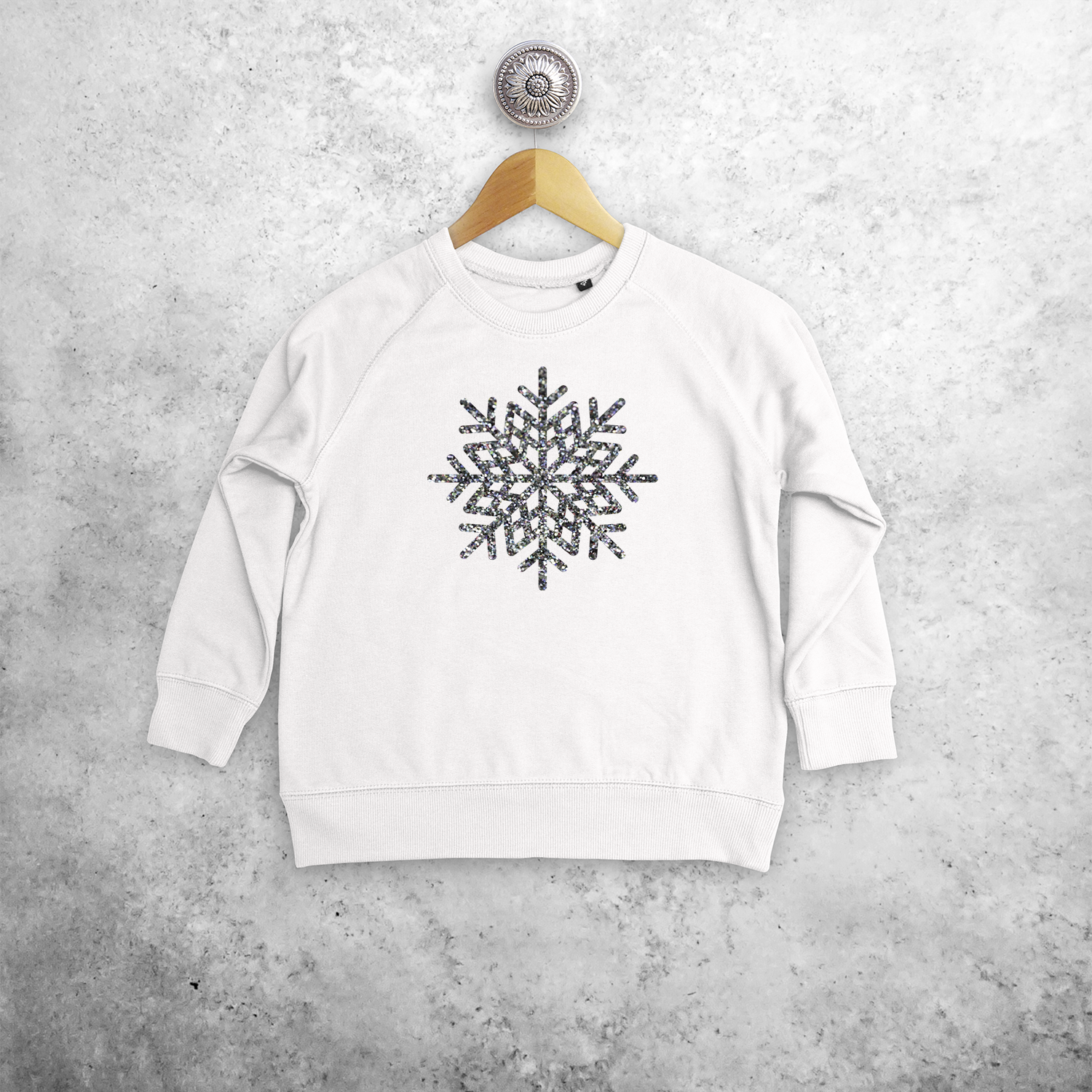 Kids sweater, with glitter snow star print by KMLeon.